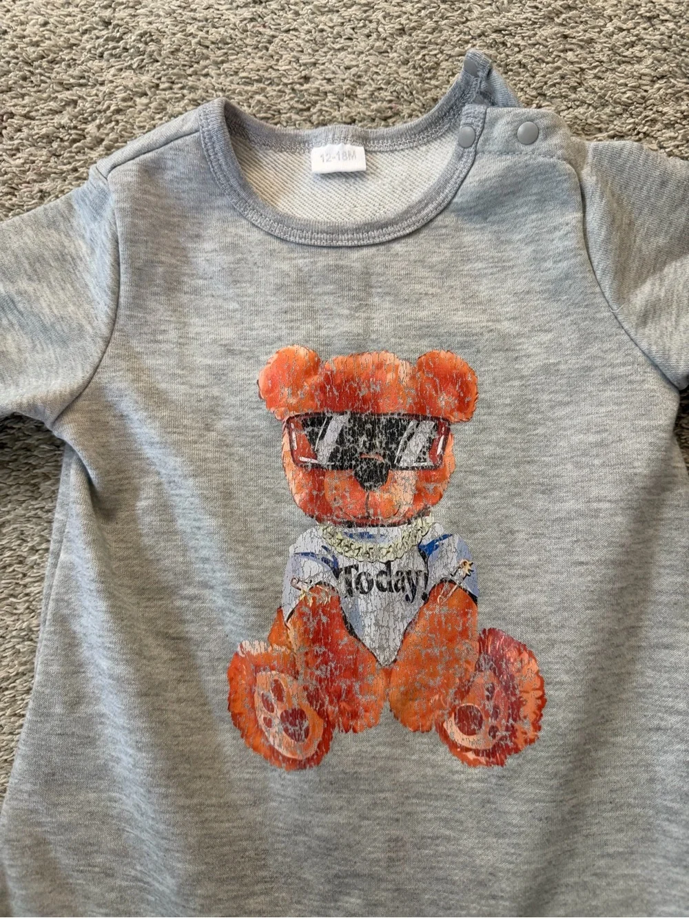 Gray Teddy Bear Graphic Baby One-Piece
